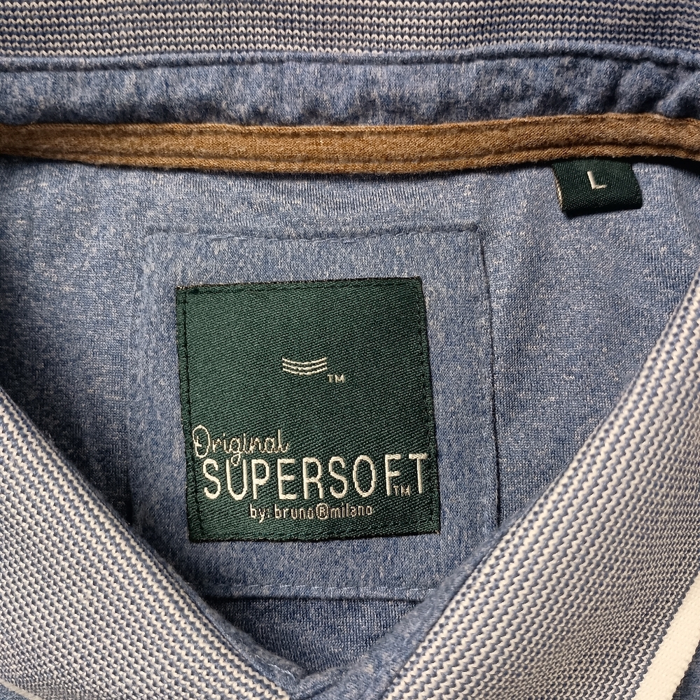 bruno@milano Mens Polo Shirt Blue L Short Sleeve Supersoft Knit Regular Fit - Picture 4 of 7